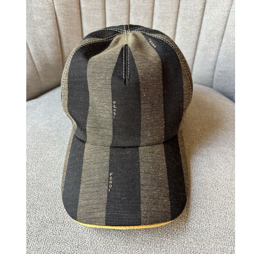 FENDI  Striped Baseball Cap Black/Brown Adjustable Casual Size 58